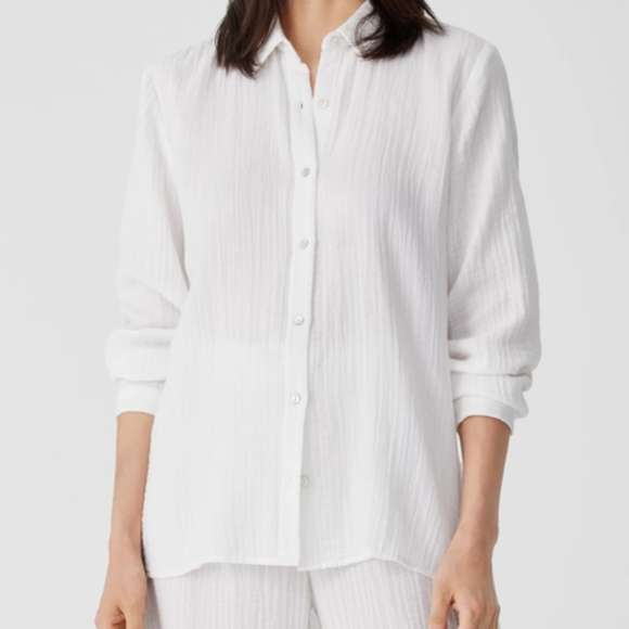 Talbots Tops - Talbots White 100% Cotton Gauze Long Sleeved Button Up Top Women's Size 1X